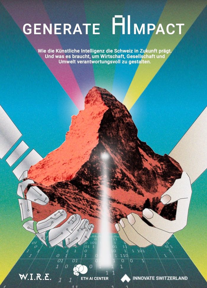 A vibrant graphic featuring hands holding a mountain, with beams of light and the text "Generate Impact."