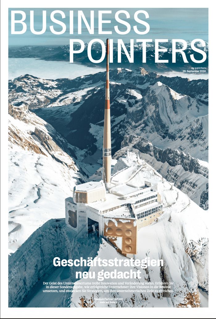 A vintage-style illustration of a mountain landscape with the text "Business Pointers" prominently displayed.